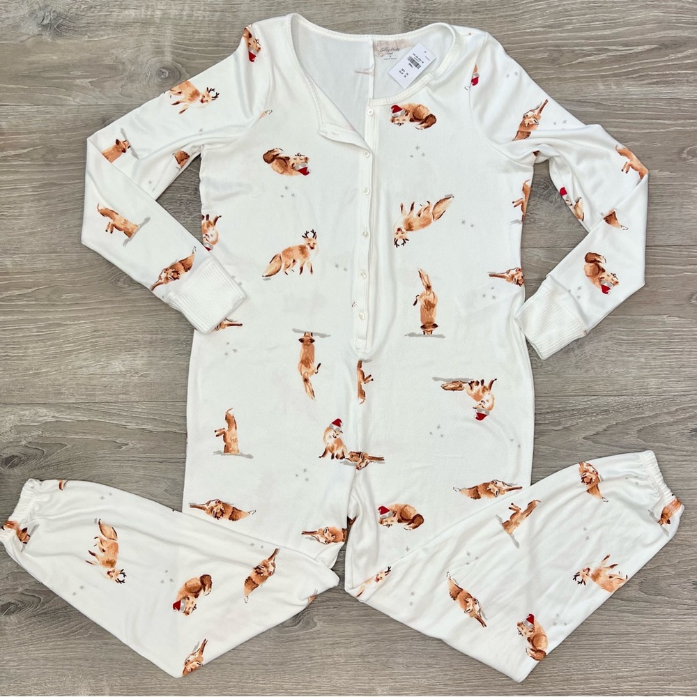 Gilly Hicks Dreamworthy Soft Jumpsuit Christmas Foxes White size Small - Picture 2 of 15